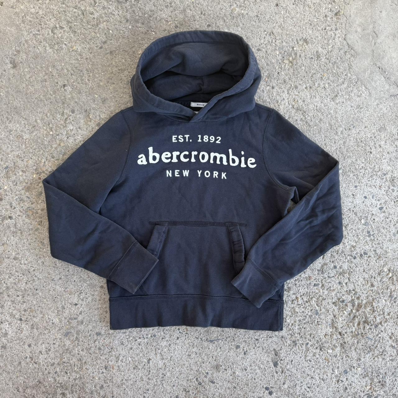 Abercrombie & Fitch Navy Y2K Hoodie Embroidered | Depop