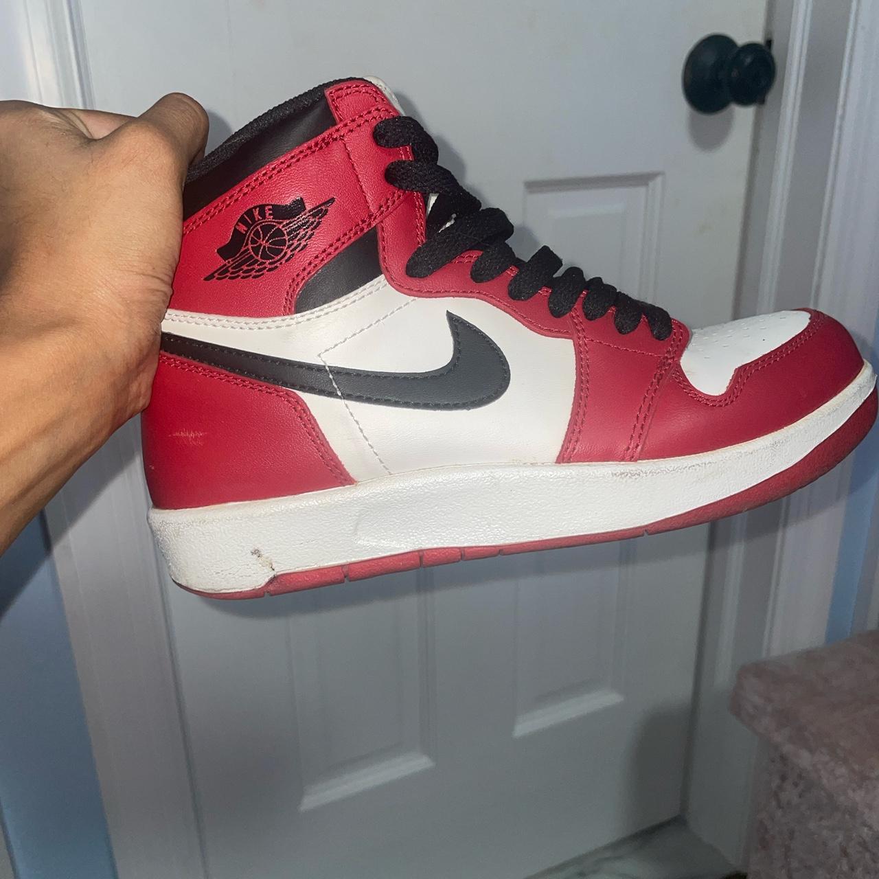 Worn 4 times , minor scruffs and stains jordan red... - Depop