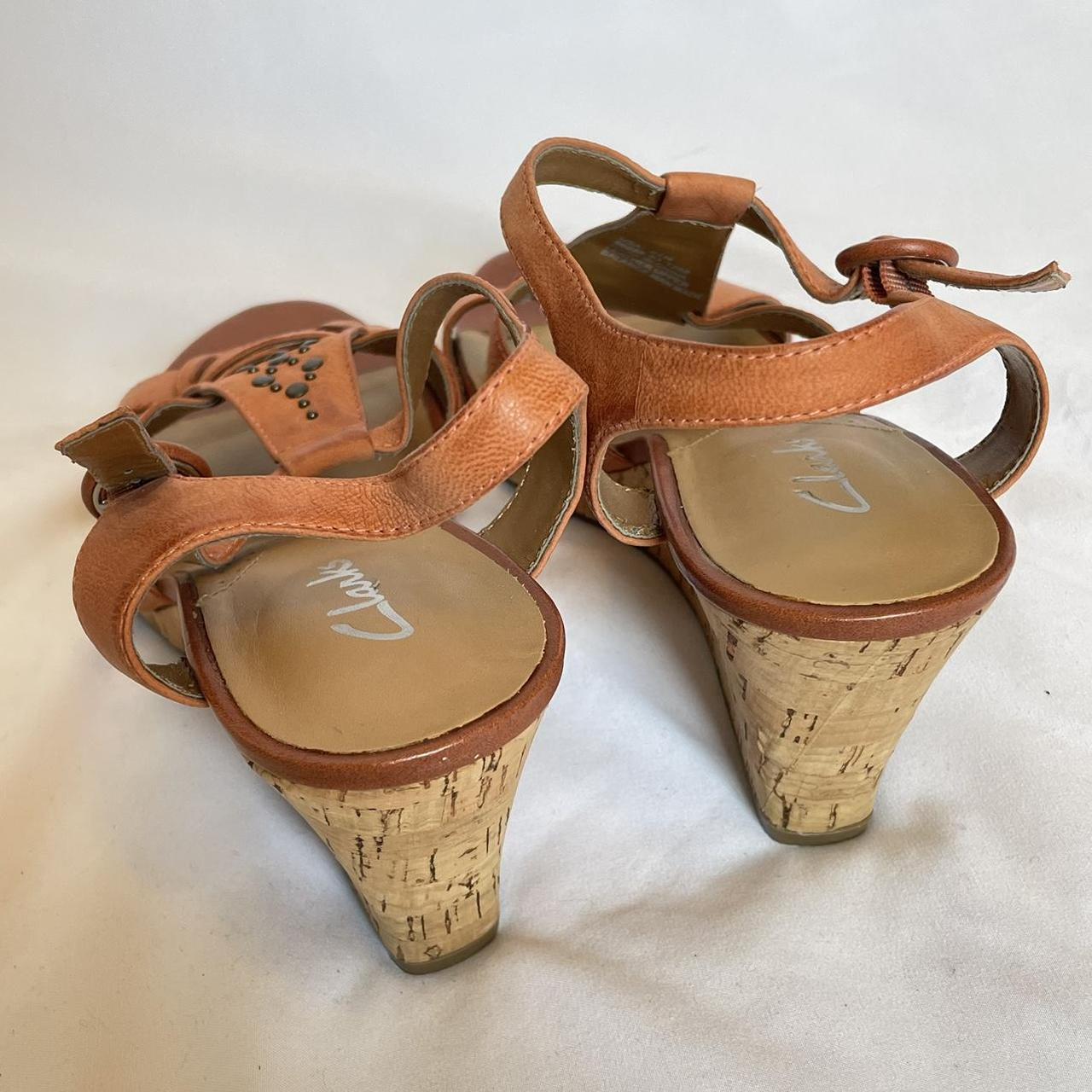 Clarks orange strappy wedge sandal with bead design. Depop