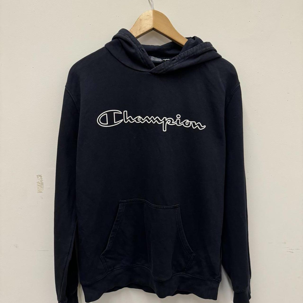 Heavyweight Hoodie Black Champion Hoodie With Blue Logo Champion