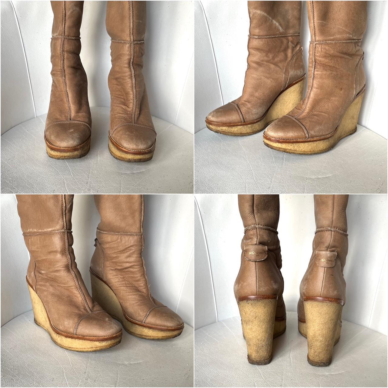 ᏊᵔᵔᏊ Vintage YSL Leather Platform Knee Boots Yves Depop