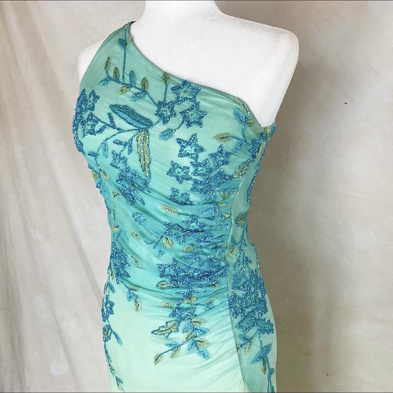 Cache Women's Green and Blue Dress | Depop