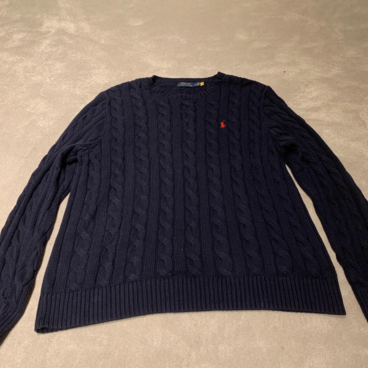 Ralph Lauren Cable-knit coton jumper Navy with... - Depop