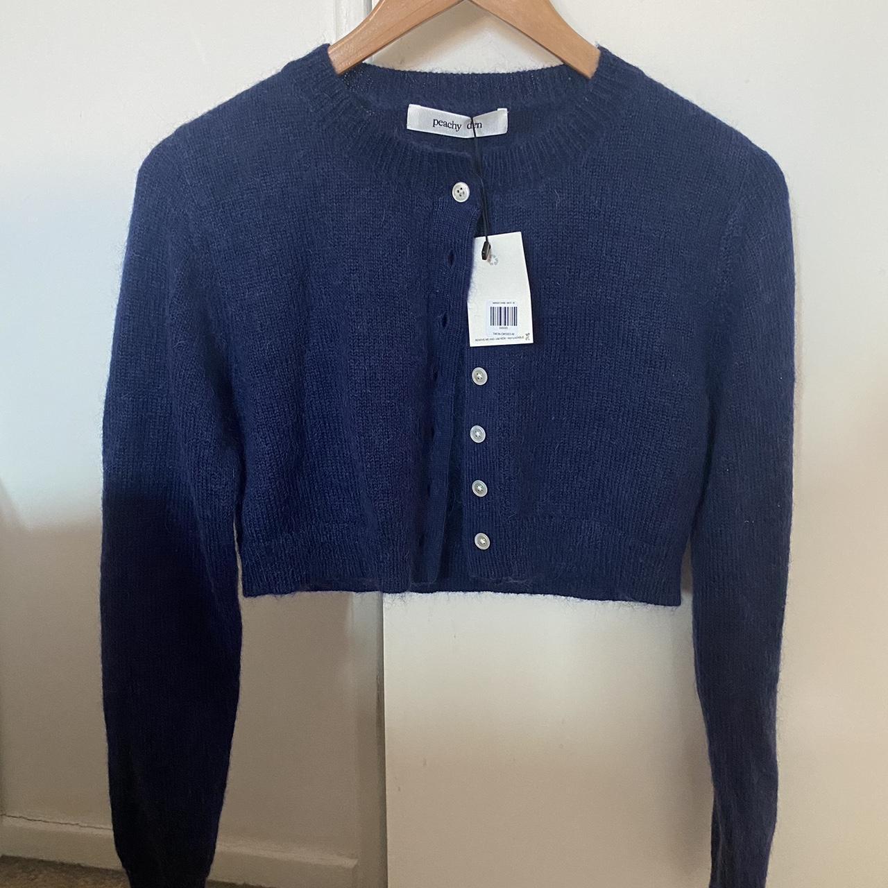 Peachy Den mohair cropped cardigan in navy.... - Depop