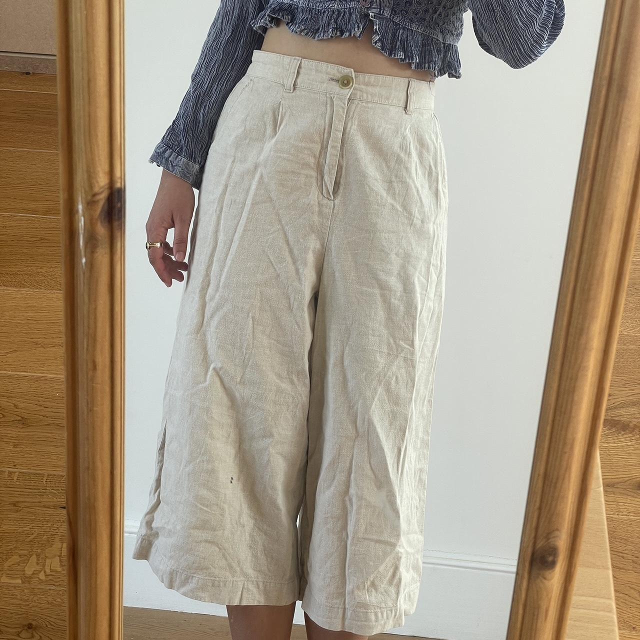 Linen ecru cropped trousers, high waisted. Need an... - Depop