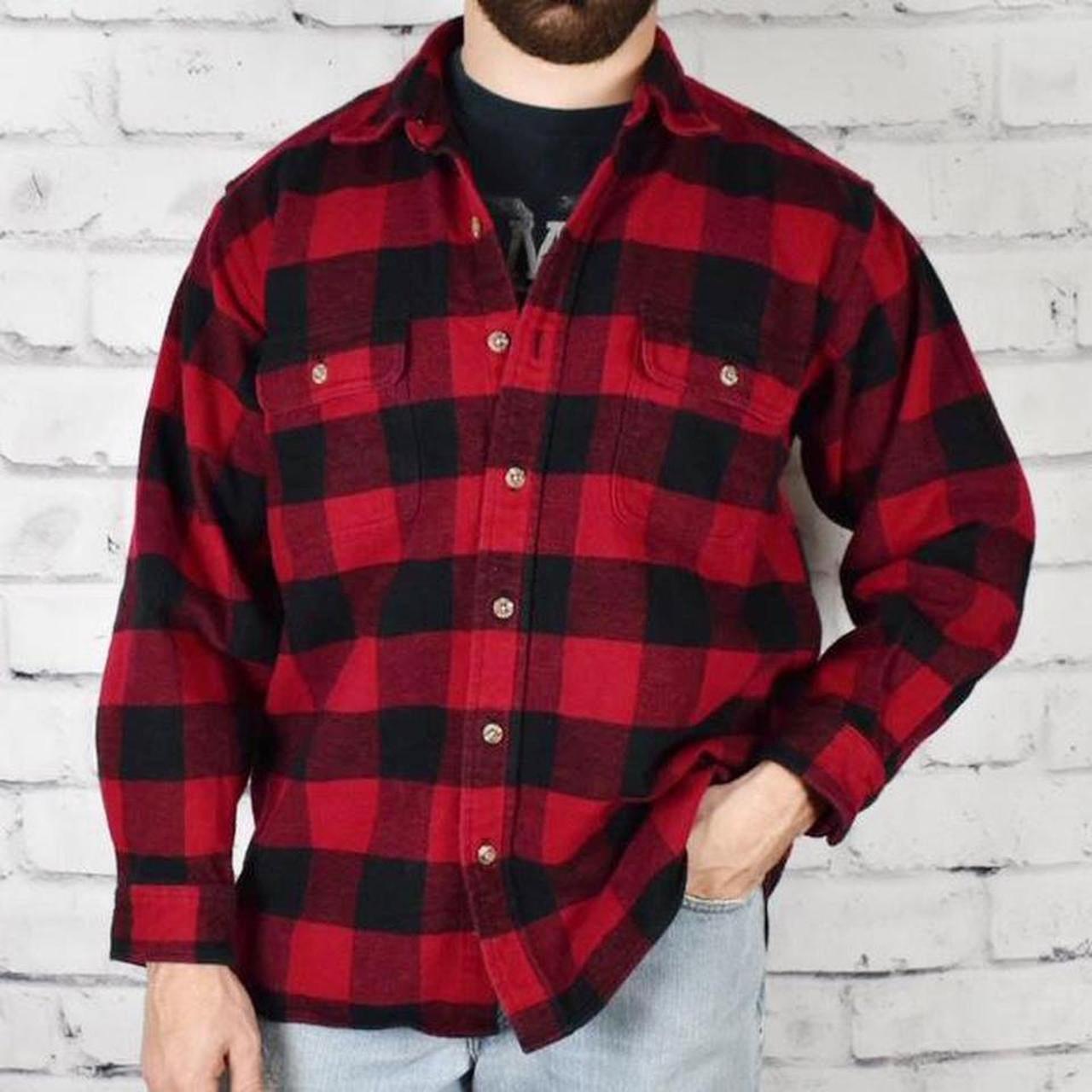 Field and Stream Red & Black Checkered Heavyweight... - Depop