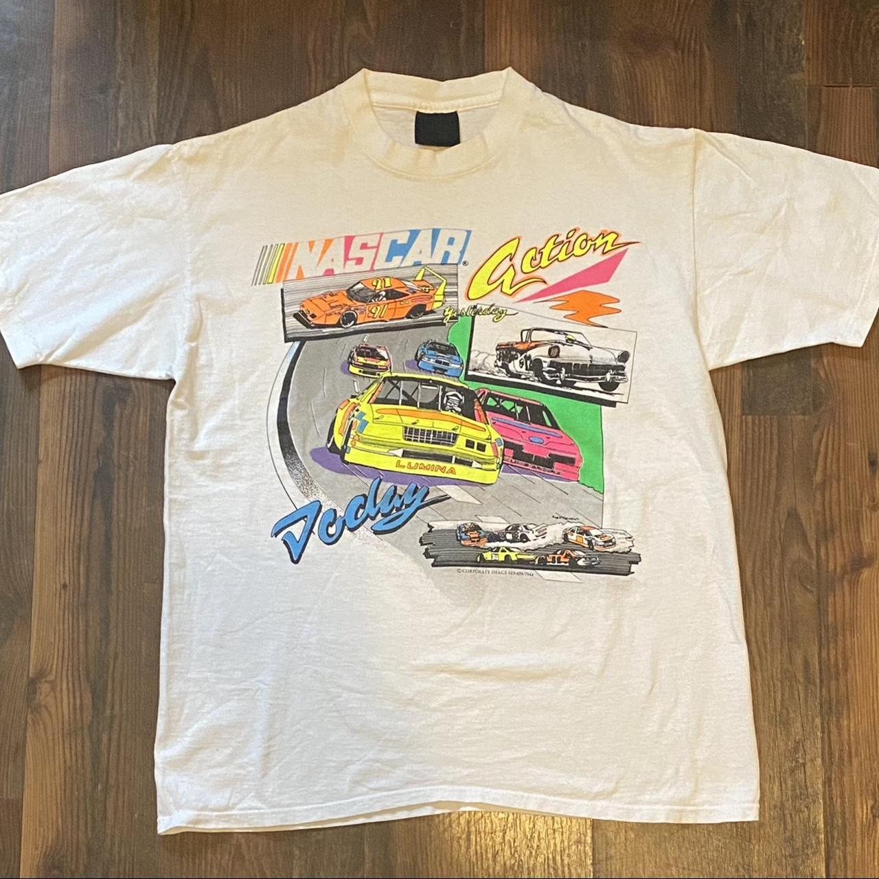 Vintage Nascar Neon 80s 90s shirt racing Size... - Depop