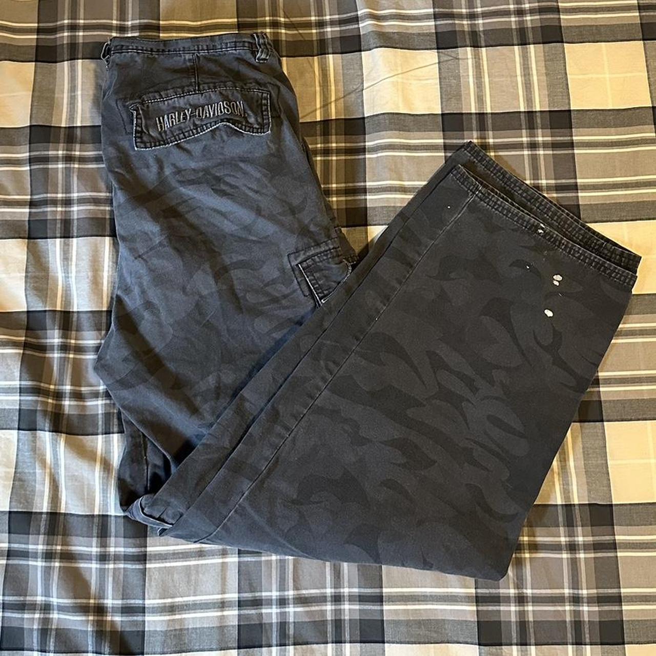 Harley Davidson Men's Black and Grey Trousers | Depop