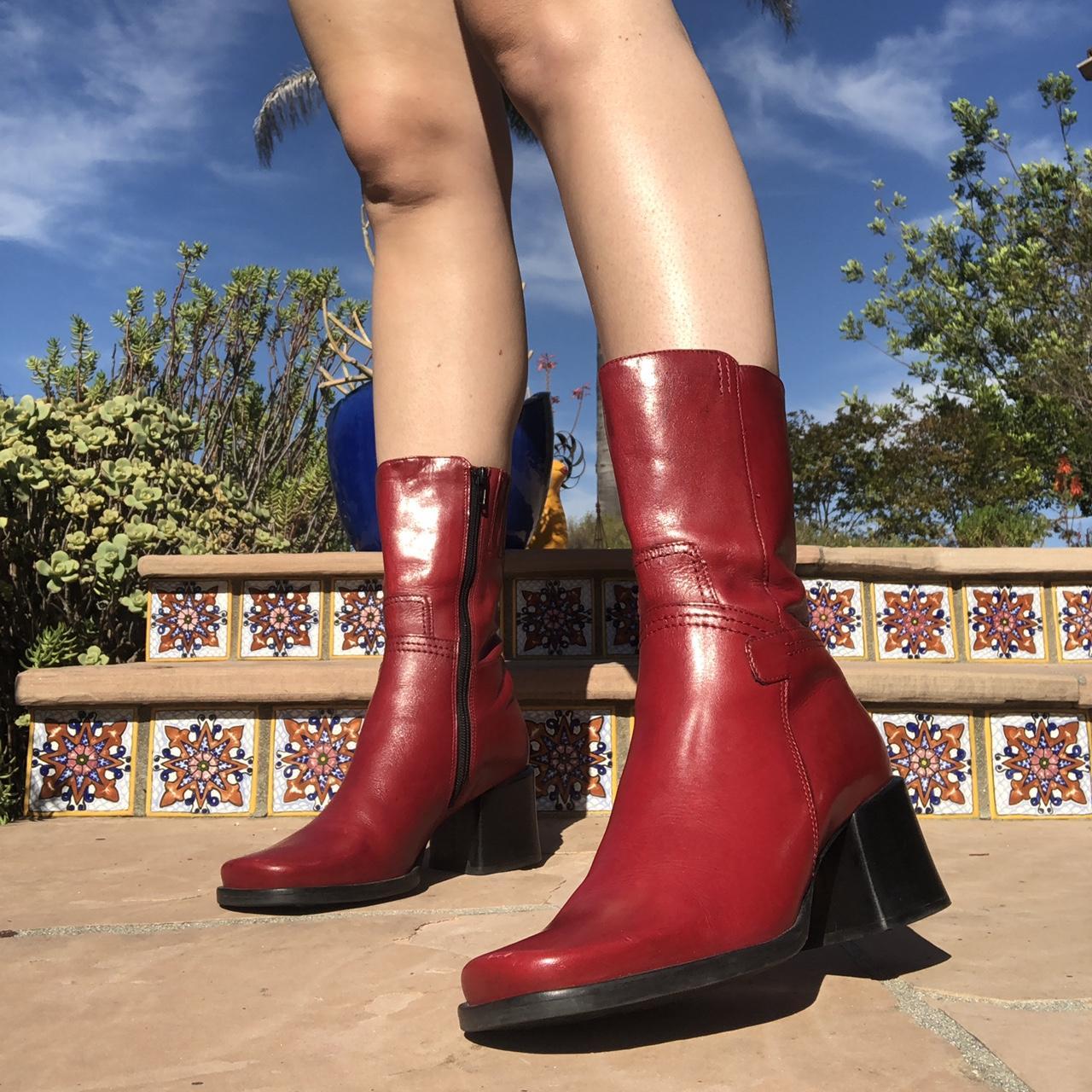 Vintage 90’s y2k cherry red platform Western boots... - Depop