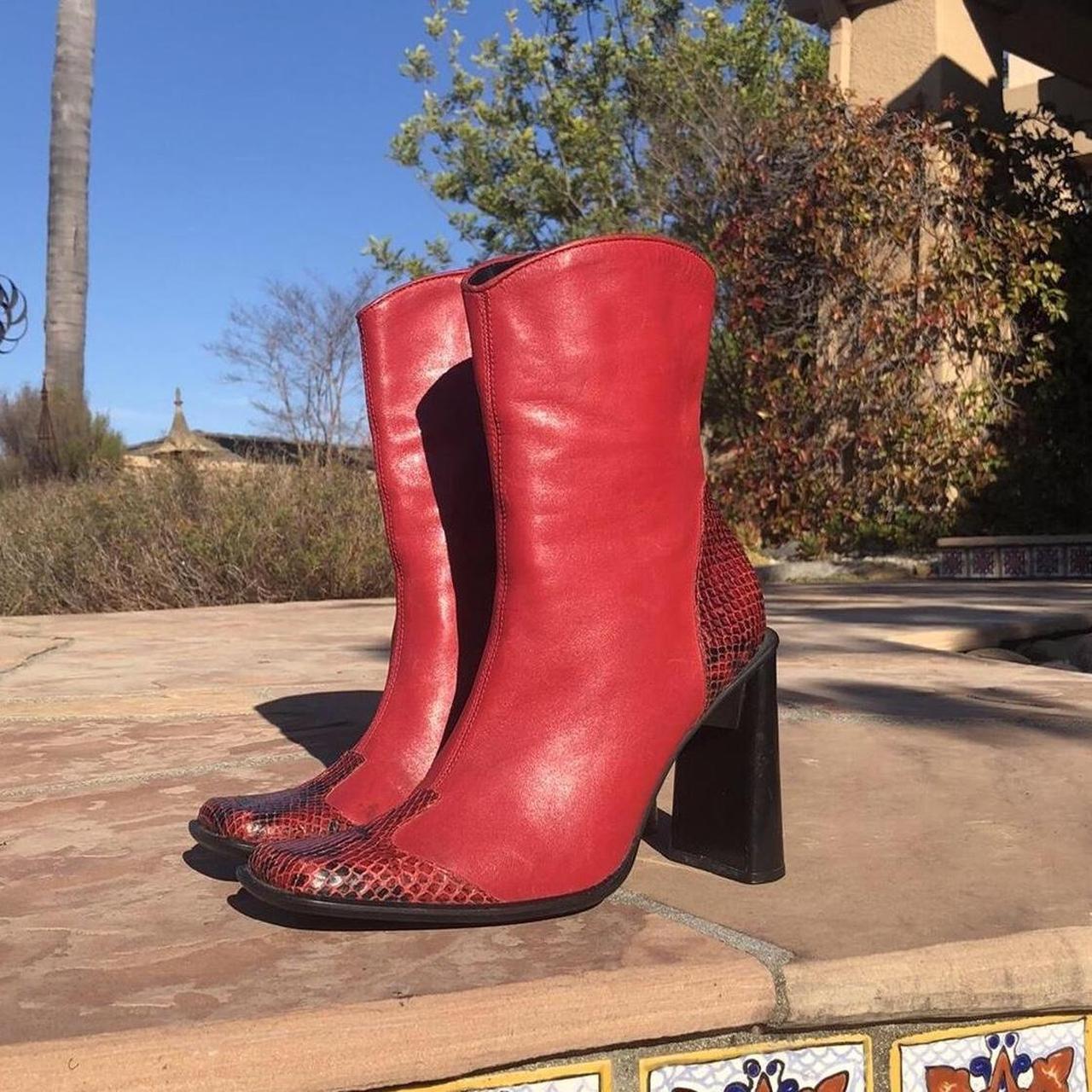 Red and black snakeskin sales boots