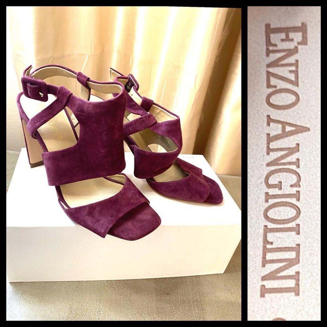 Enzo Angiolini plum suede strappy square toe heels