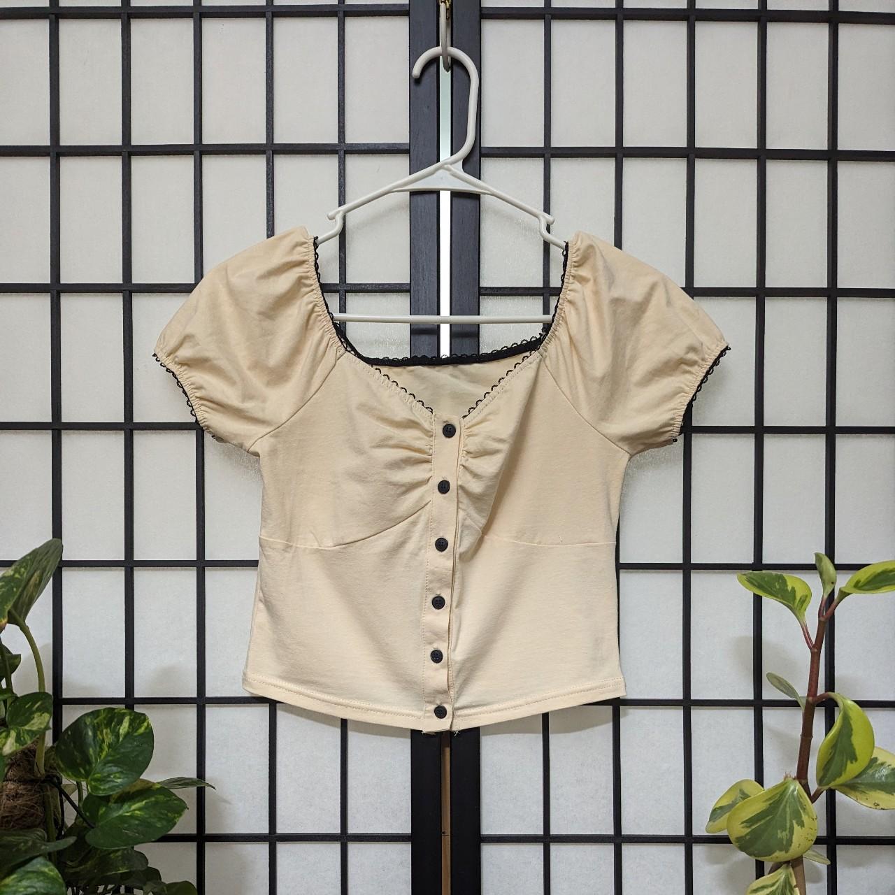 Cream puff shoulder crop top with adorable trim.... - Depop