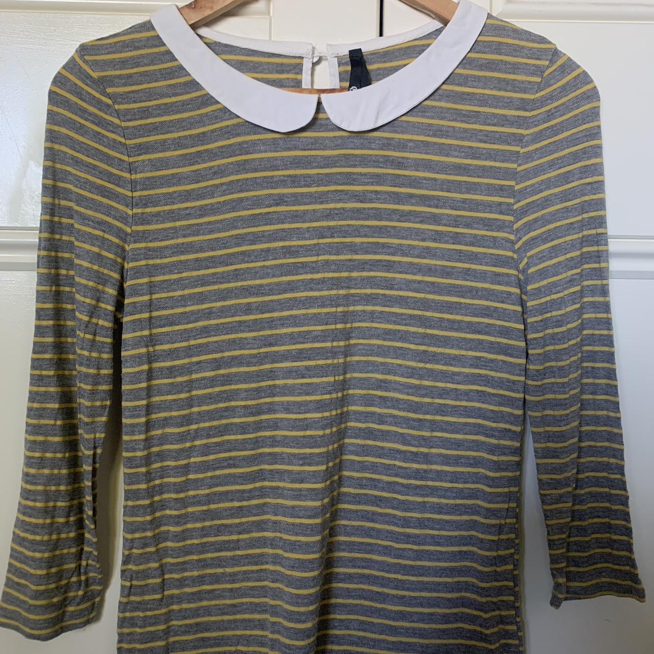 Grey and yellow striped stretch long sleeved... - Depop
