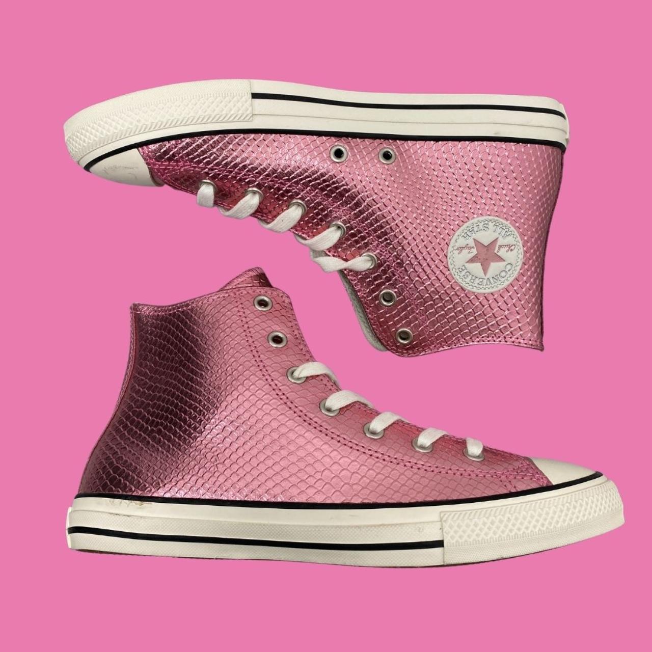 Converse Women's Pink and White Trainers Depop
