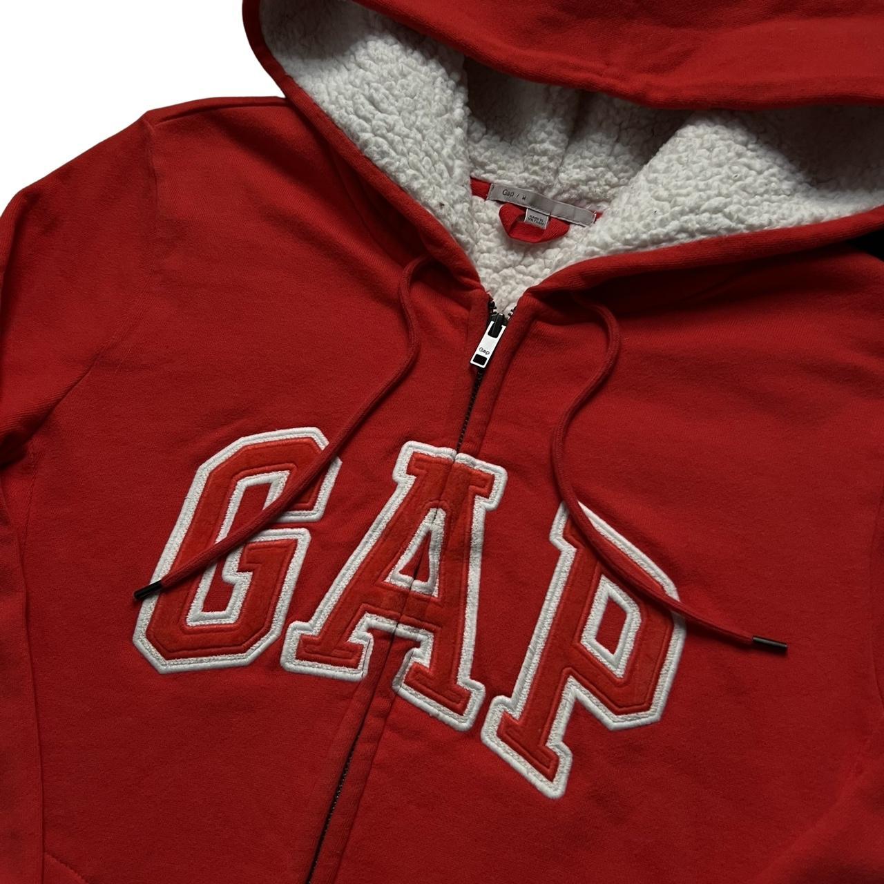 Vintage 2000s Red GAP Hoodie Sherpa Lined Zip... Depop