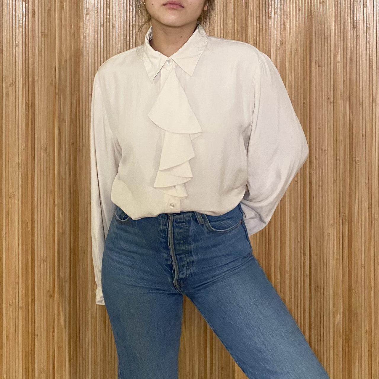 Vintage off-white silk ruffle blouse by Depop