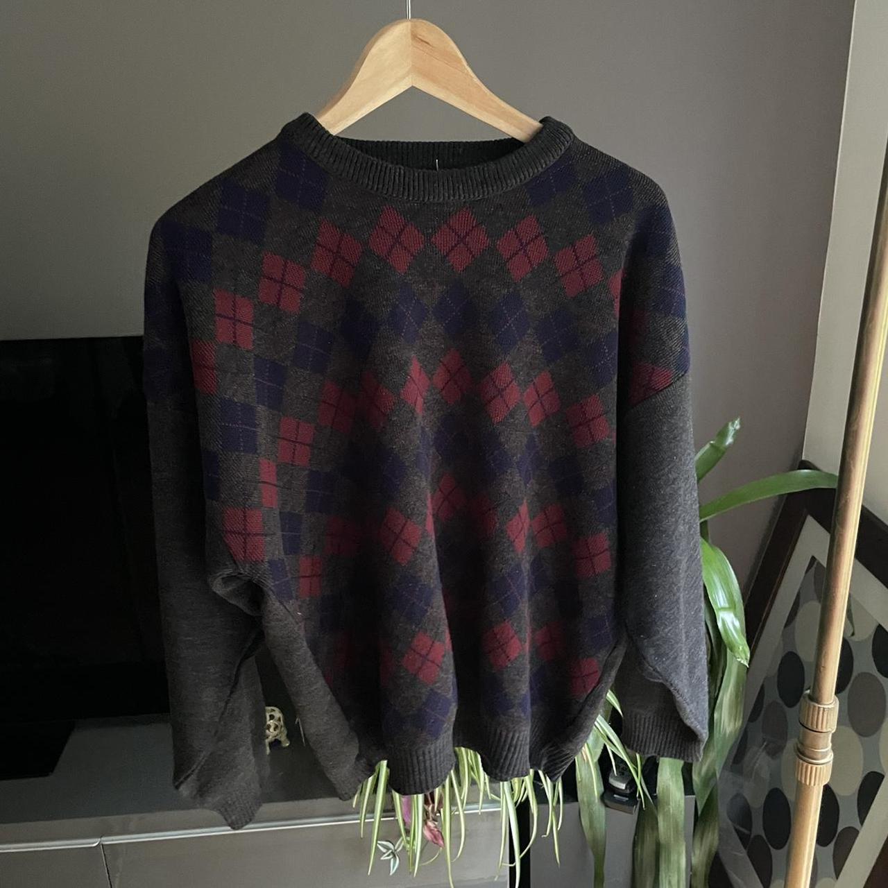 Urban Outfitters Men's Navy and Red Jumper | Depop