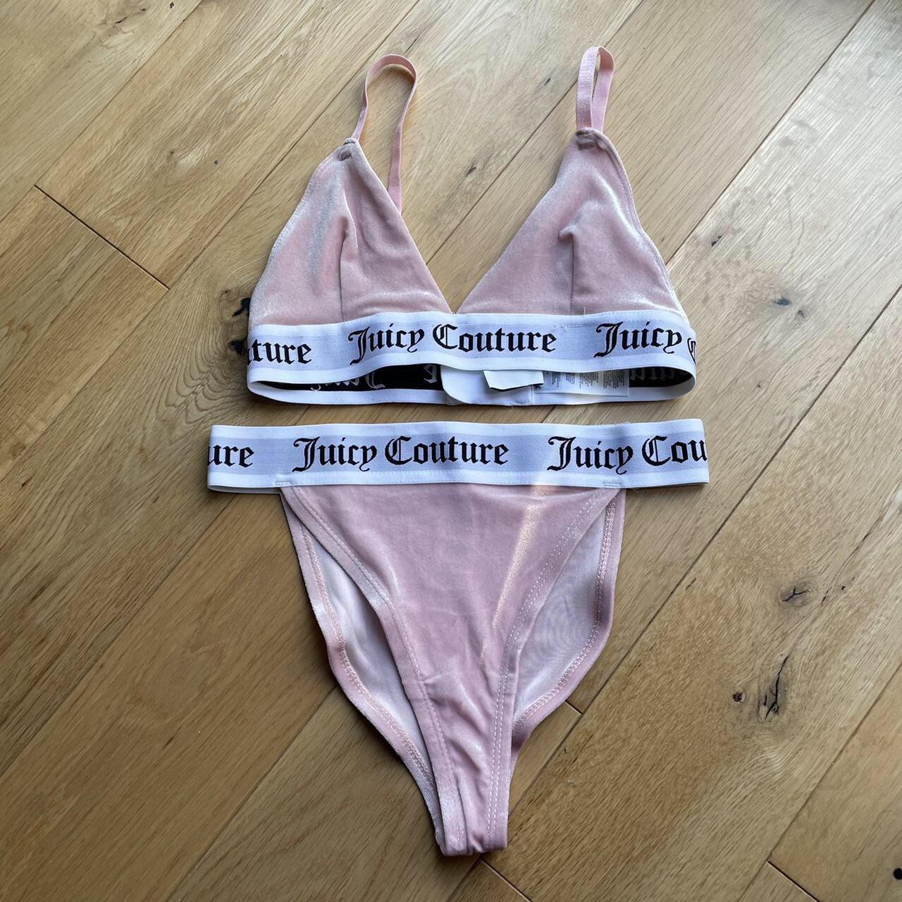 Juicy Couture velvet triangle bra with branded elastic in pink
