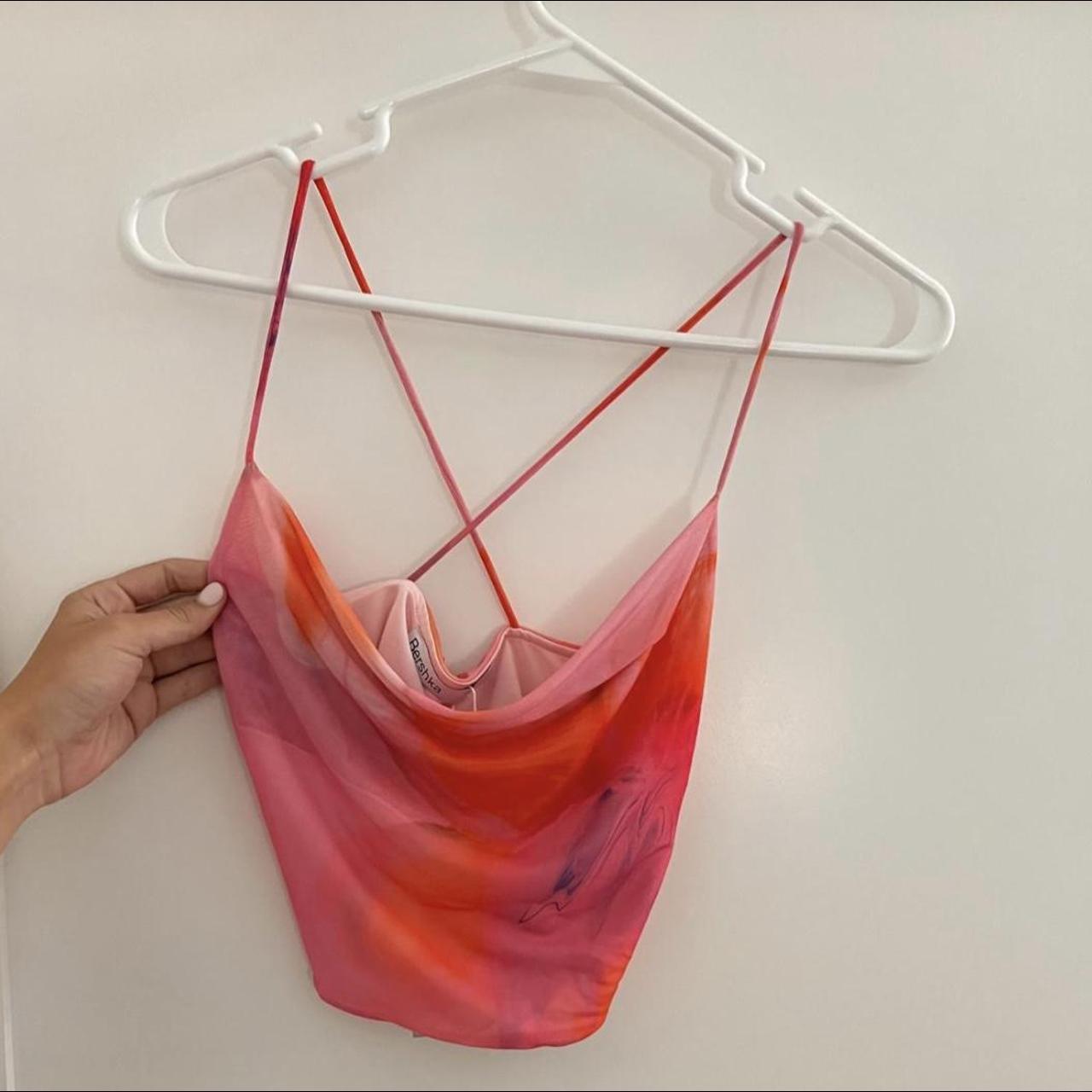 Bershka Women's Pink and Orange Vest Depop
