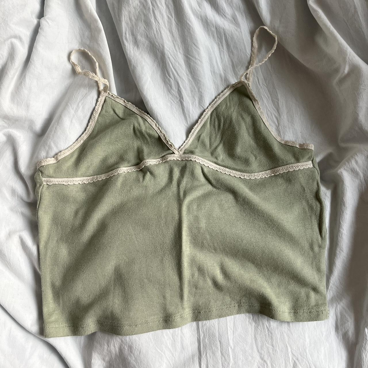 Brandy Melville Women's Green and White Croptop Depop