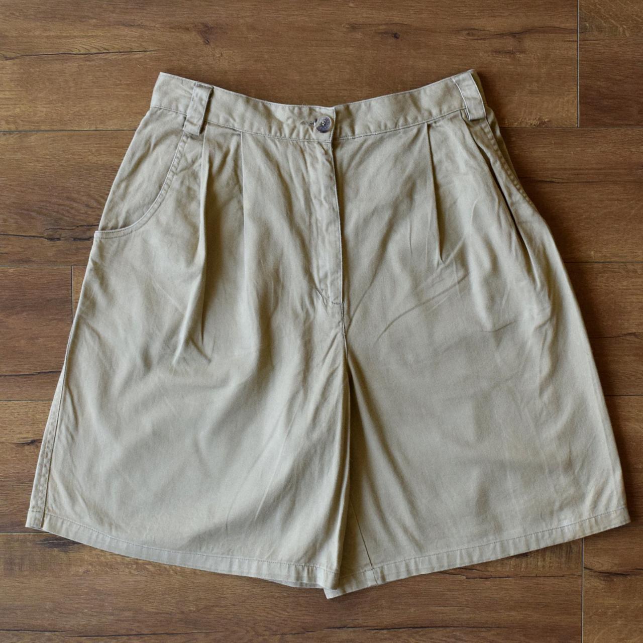 90s pleated high rise khaki shorts size 6 vintage... - Depop
