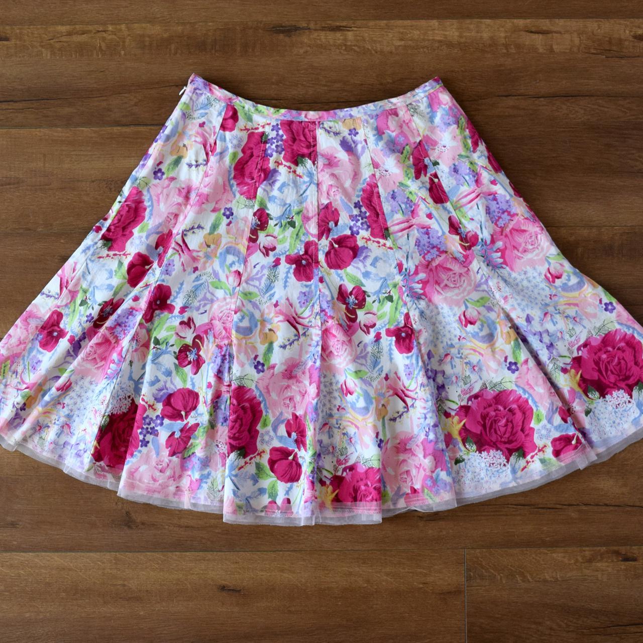 y2k Rene Derhy fairycore pink floral skirt size... - Depop