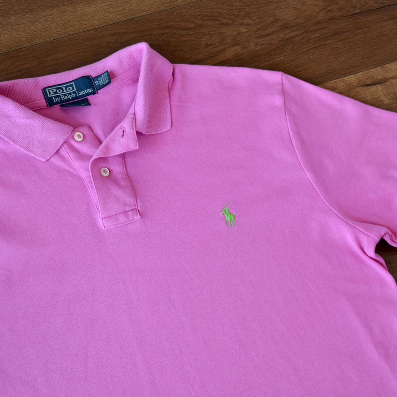 90s vintage ralph lauren pink polo shirt size... - Depop