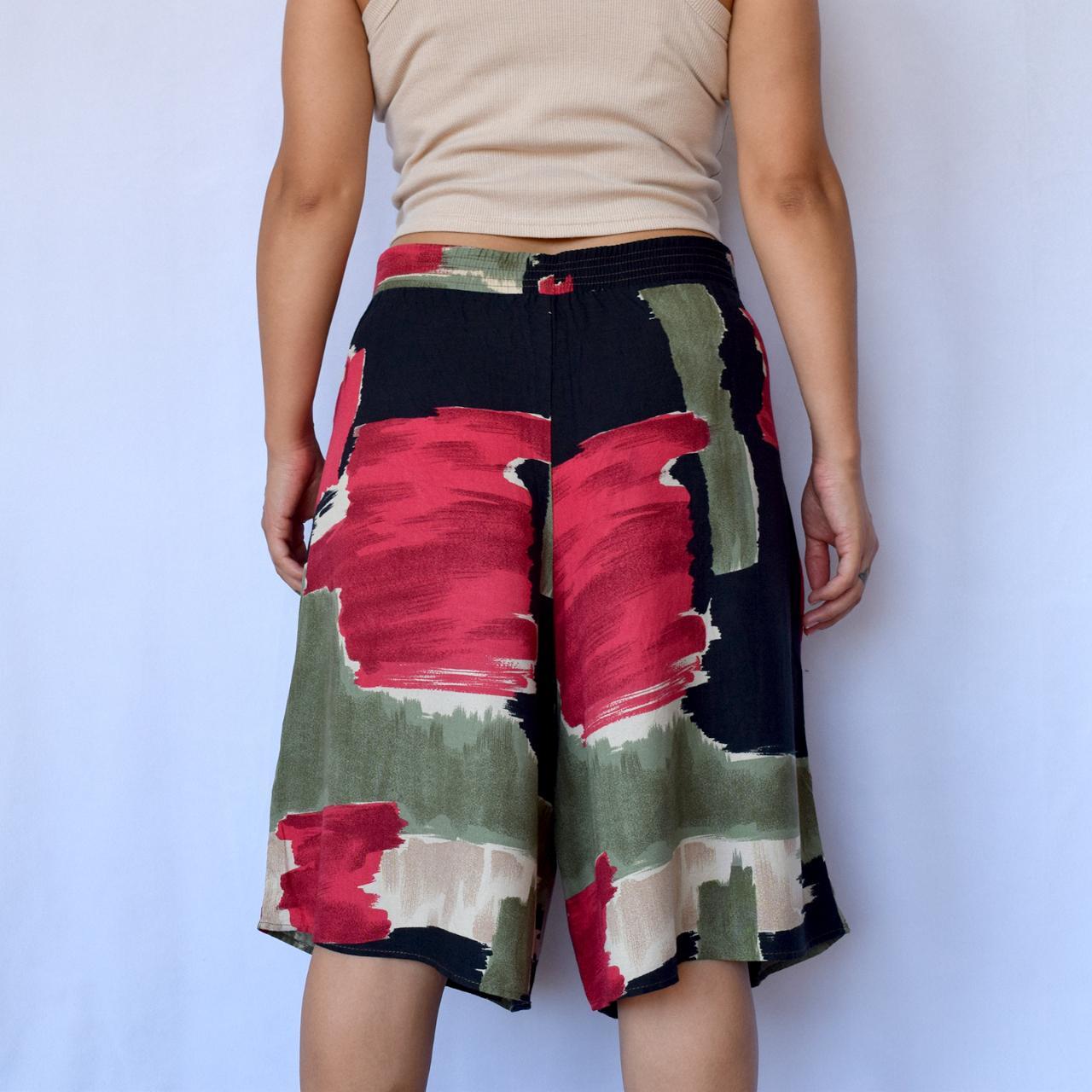 80s boho rayon bermuda shorts 80s vintage abstract... Depop