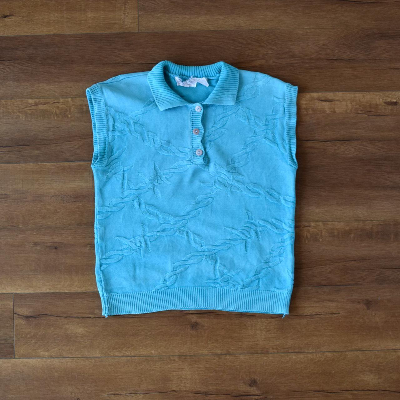 80s bright blue sleeveless sweater knit top Vintage... Depop