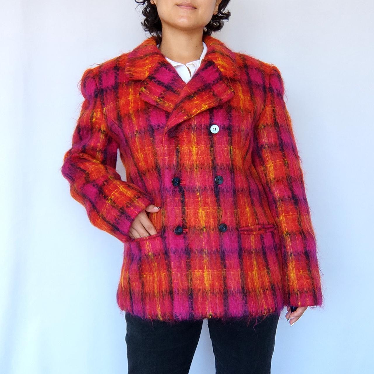 80s hot pink plaid wool mohair blazer Vintage 80s... Depop
