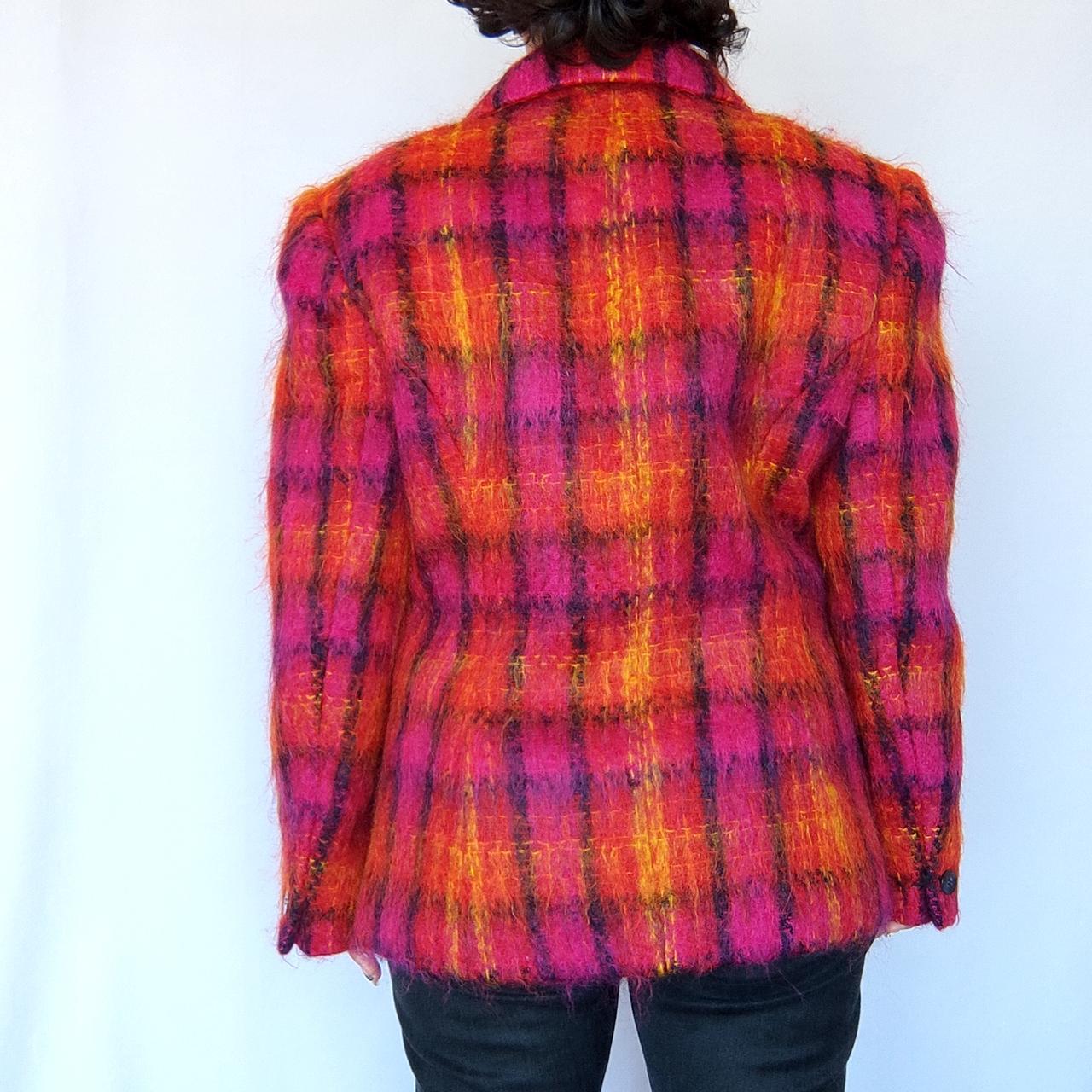 80s hot pink plaid wool mohair blazer Vintage 80s... Depop