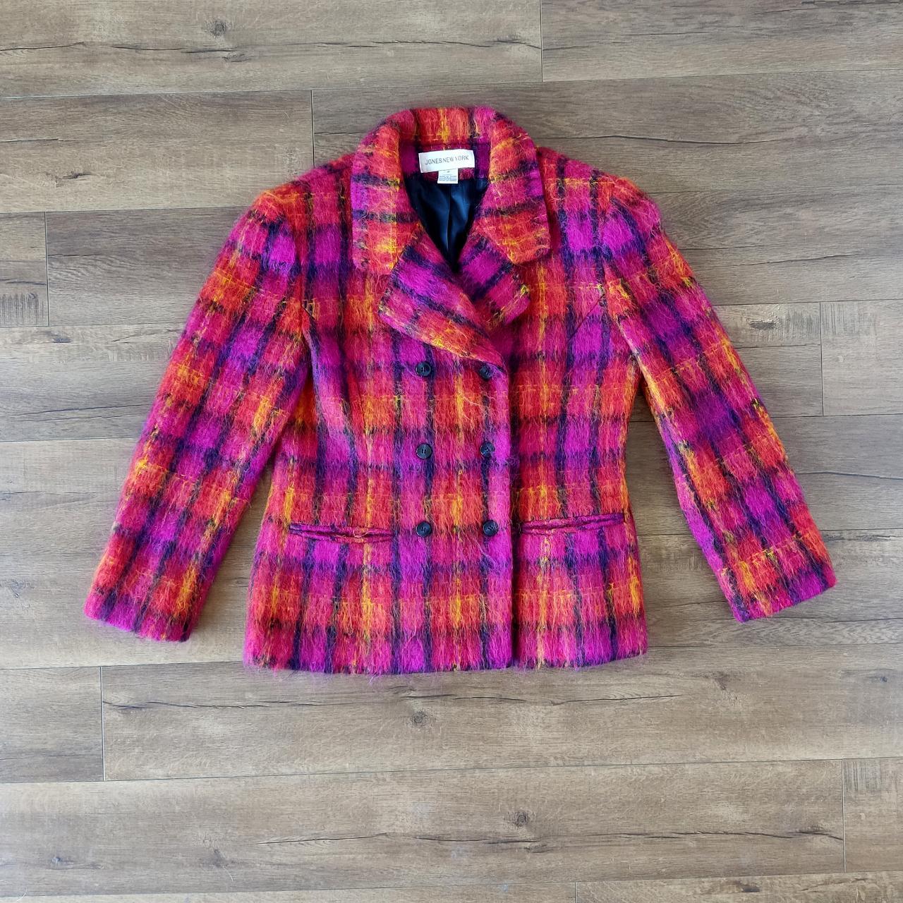 80s hot pink plaid wool mohair blazer Vintage 80s... Depop