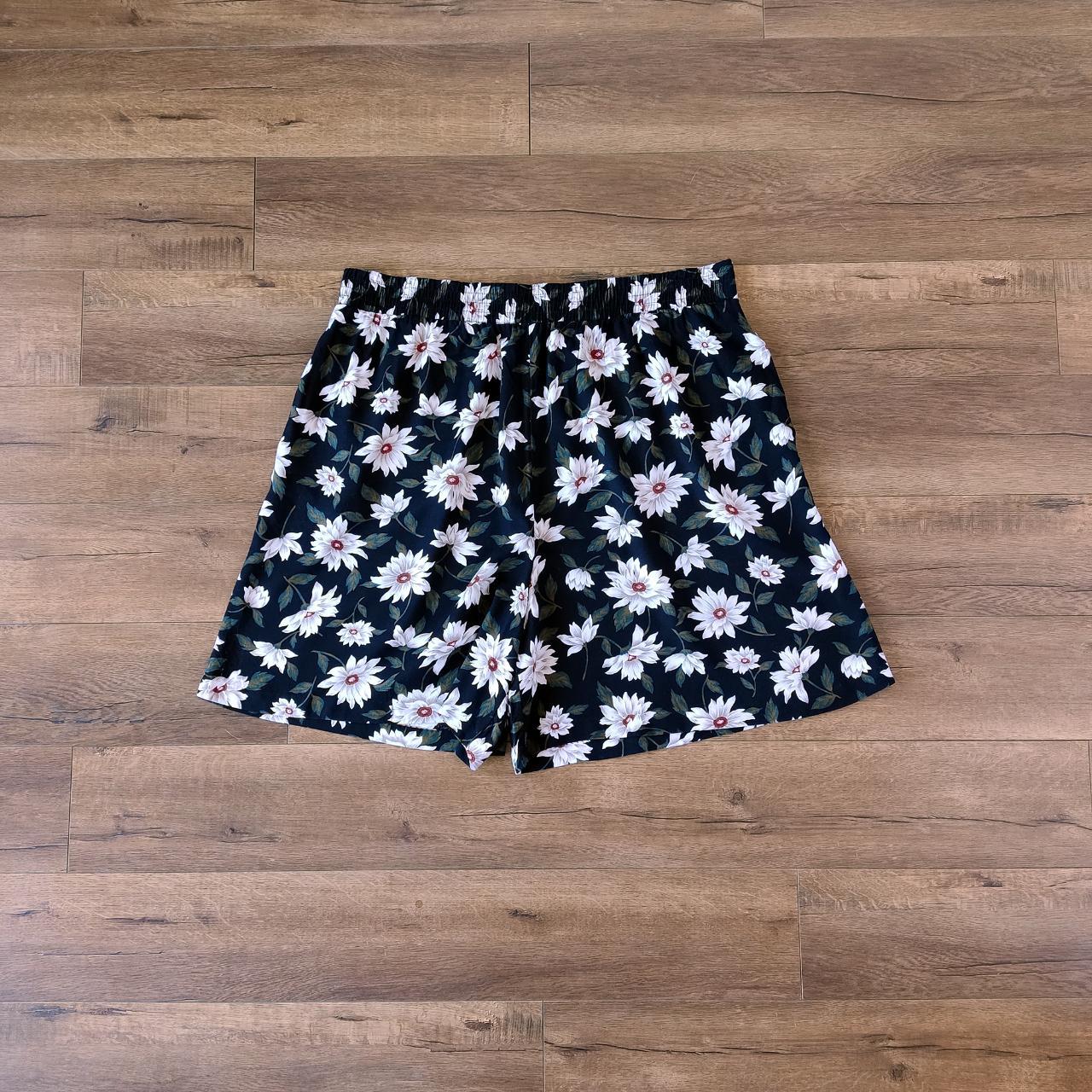 black floral rayon bermuda shorts plus size... - Depop