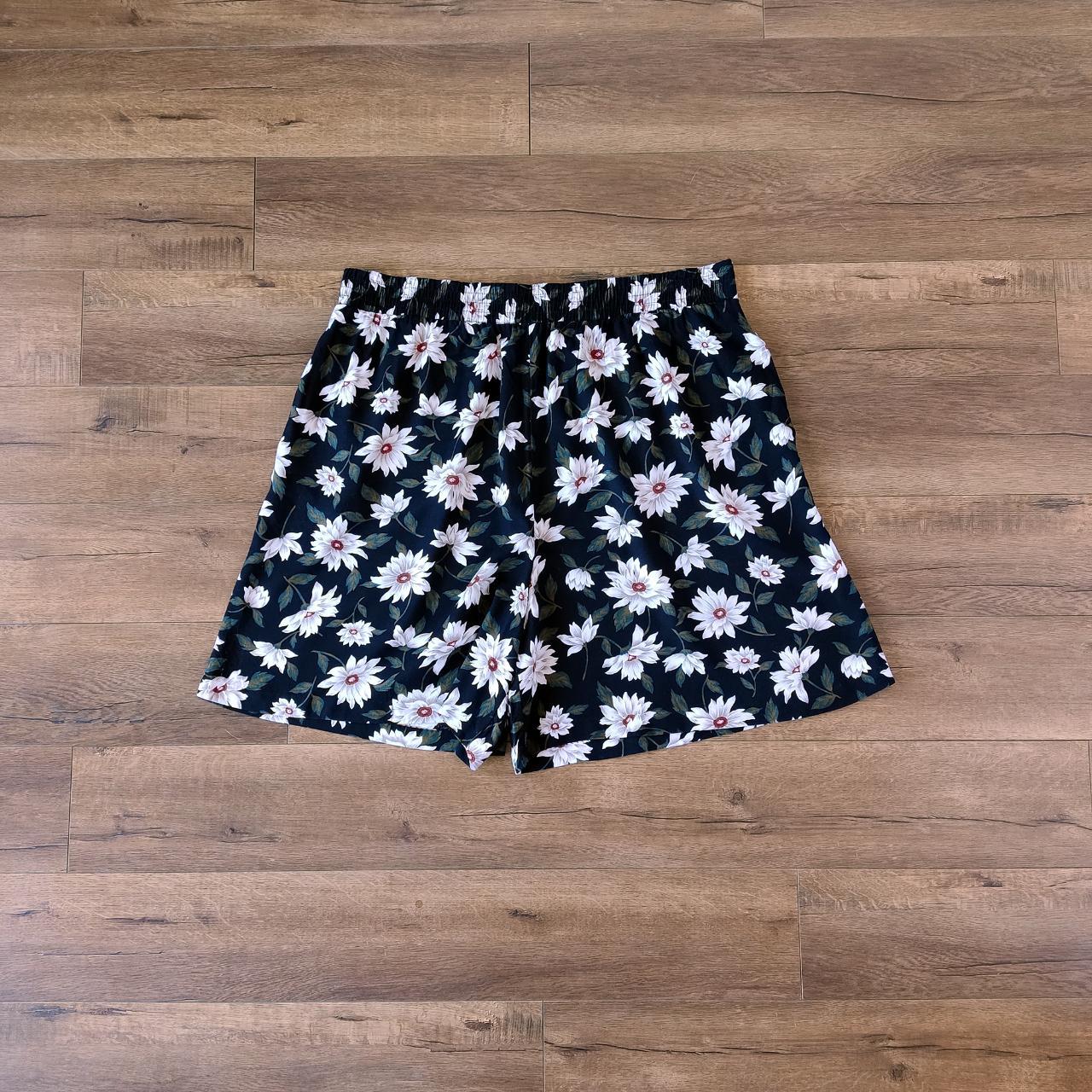 black floral rayon bermuda shorts plus size... Depop
