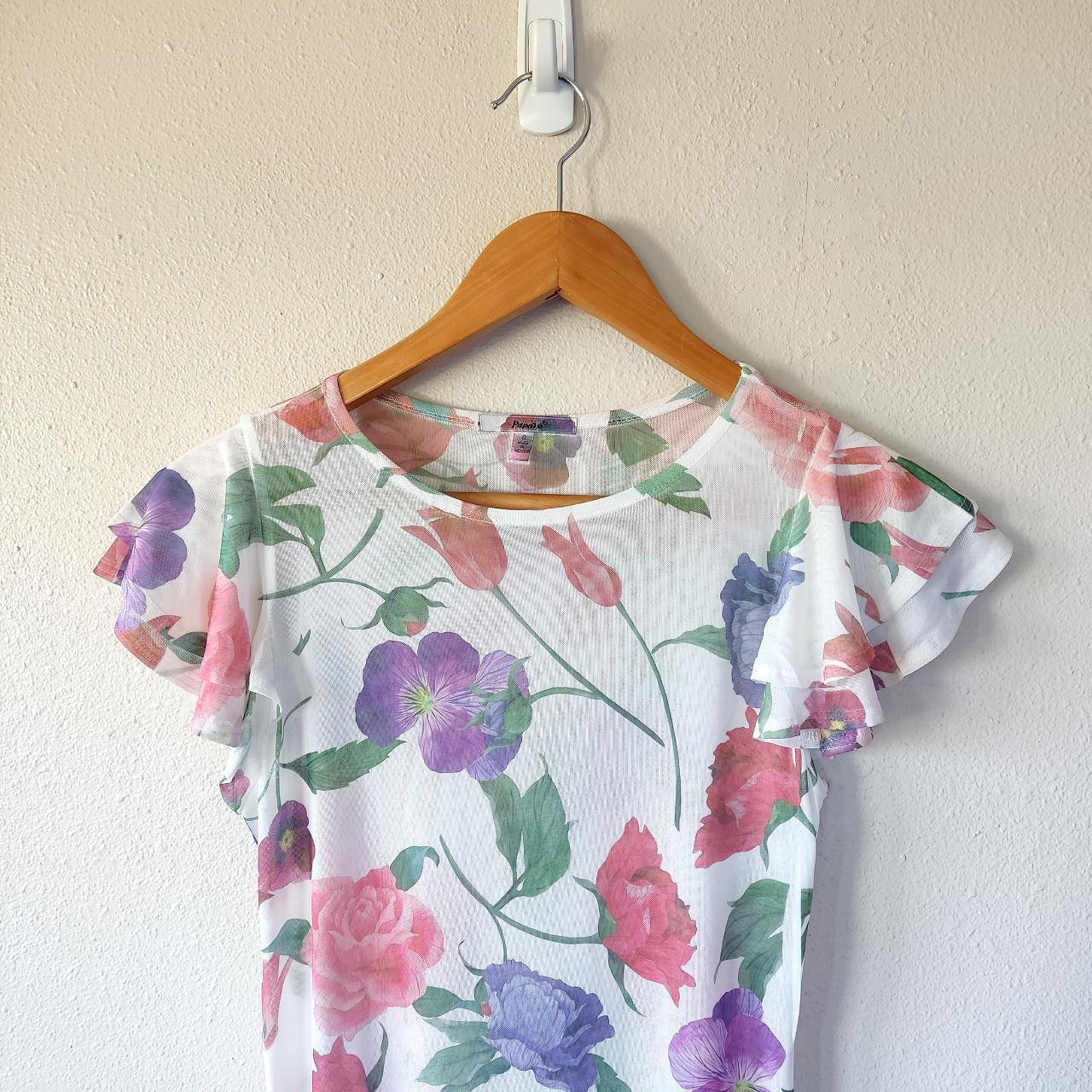 y2k papaya white floral mesh blouse size small y2k... Depop