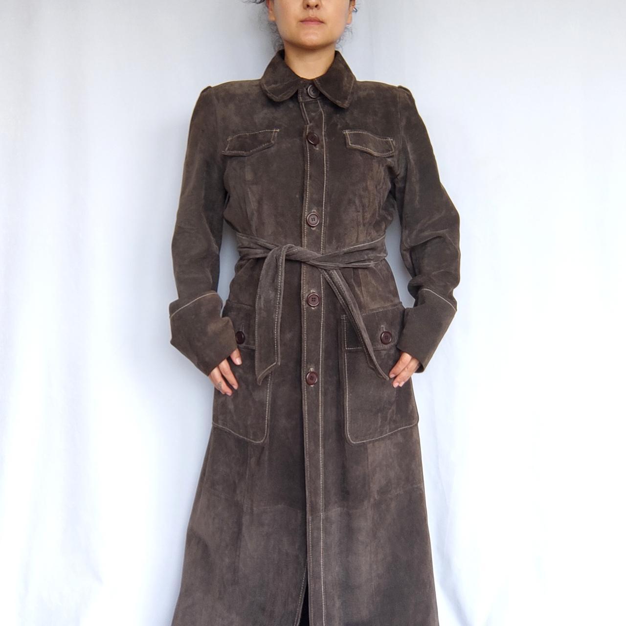 Kookai gray brown suede leather trench coat size... Depop