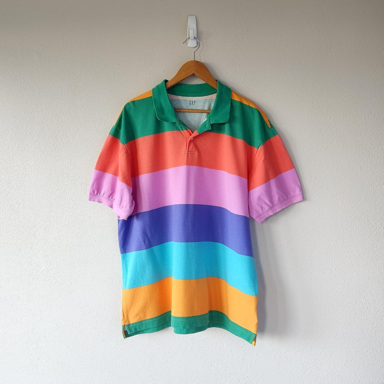 GAP retro colorful knit polo shirt Colorful... - Depop