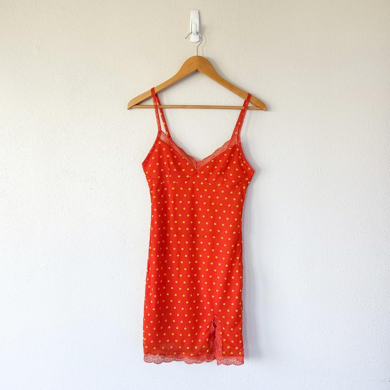 orange polka dot mesh cami mini dress Add a pop... - Depop