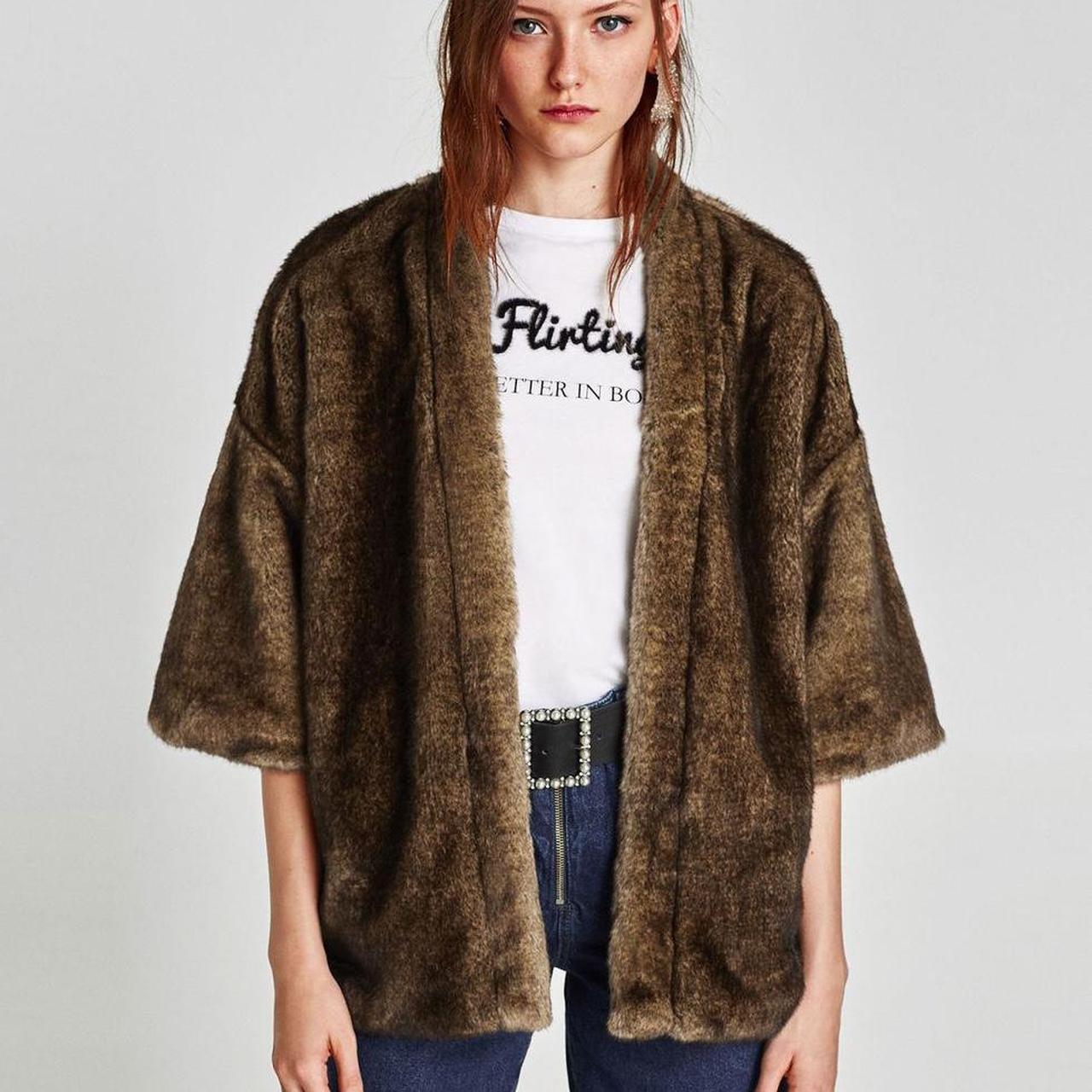 NEW Zara Double sided Kimono Fur Coat Jacket... - Depop