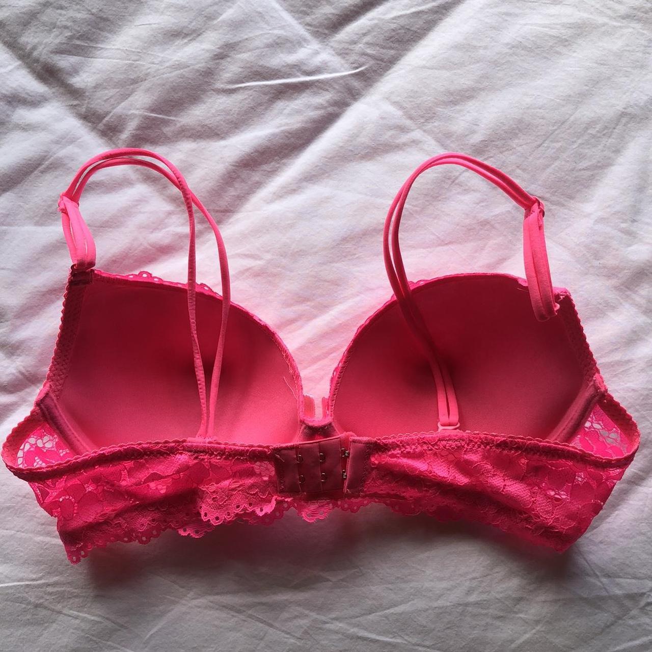 hot pink lace removable strap push bra size 36C... - Depop