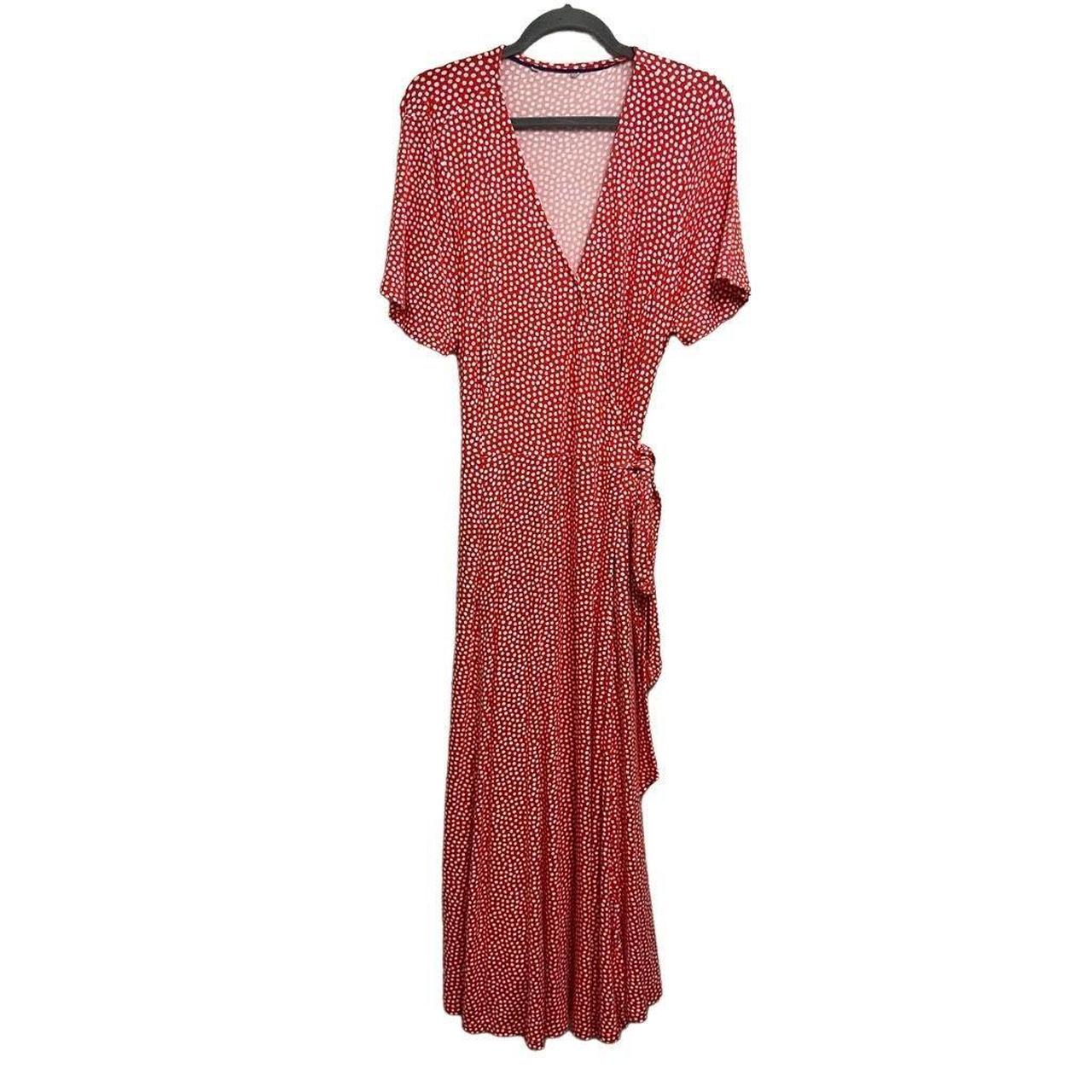 Boden Antonia Red Polka Dot Wrap Maxi Dress Size 14... - Depop