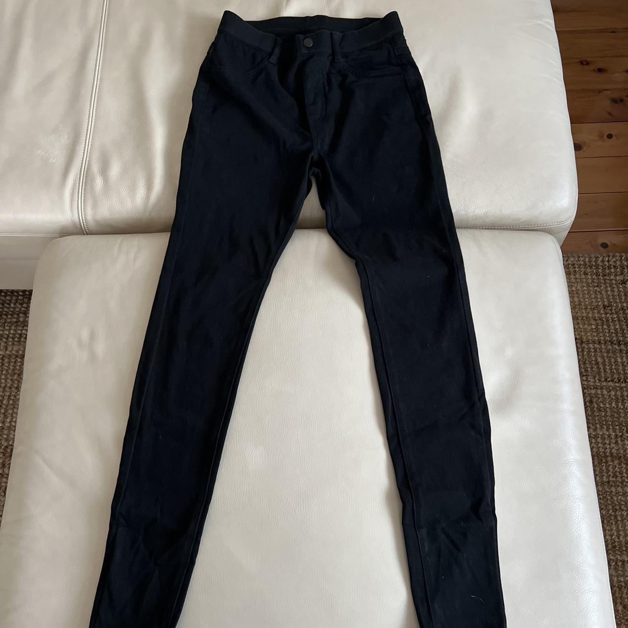 uni qlo black leggings / jeans with skinny fit... - Depop