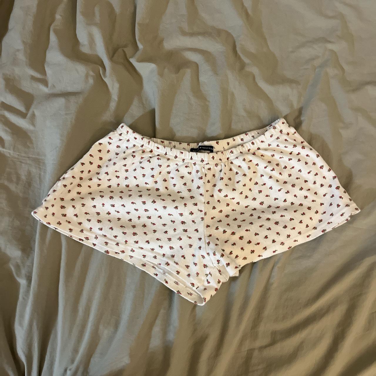 White Brandy Melville rose printed shorts... - Depop