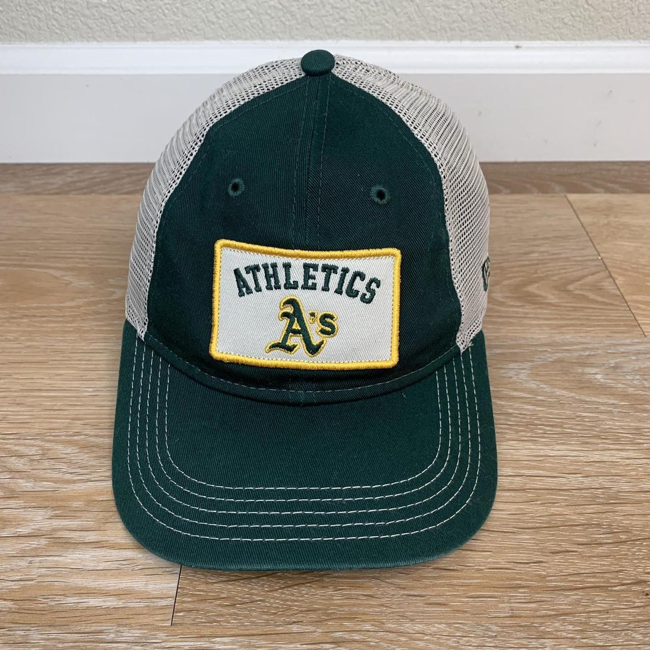 Youth New Era Green Oakland Athletics Patch Trucker 9FORTY Snapback Hat