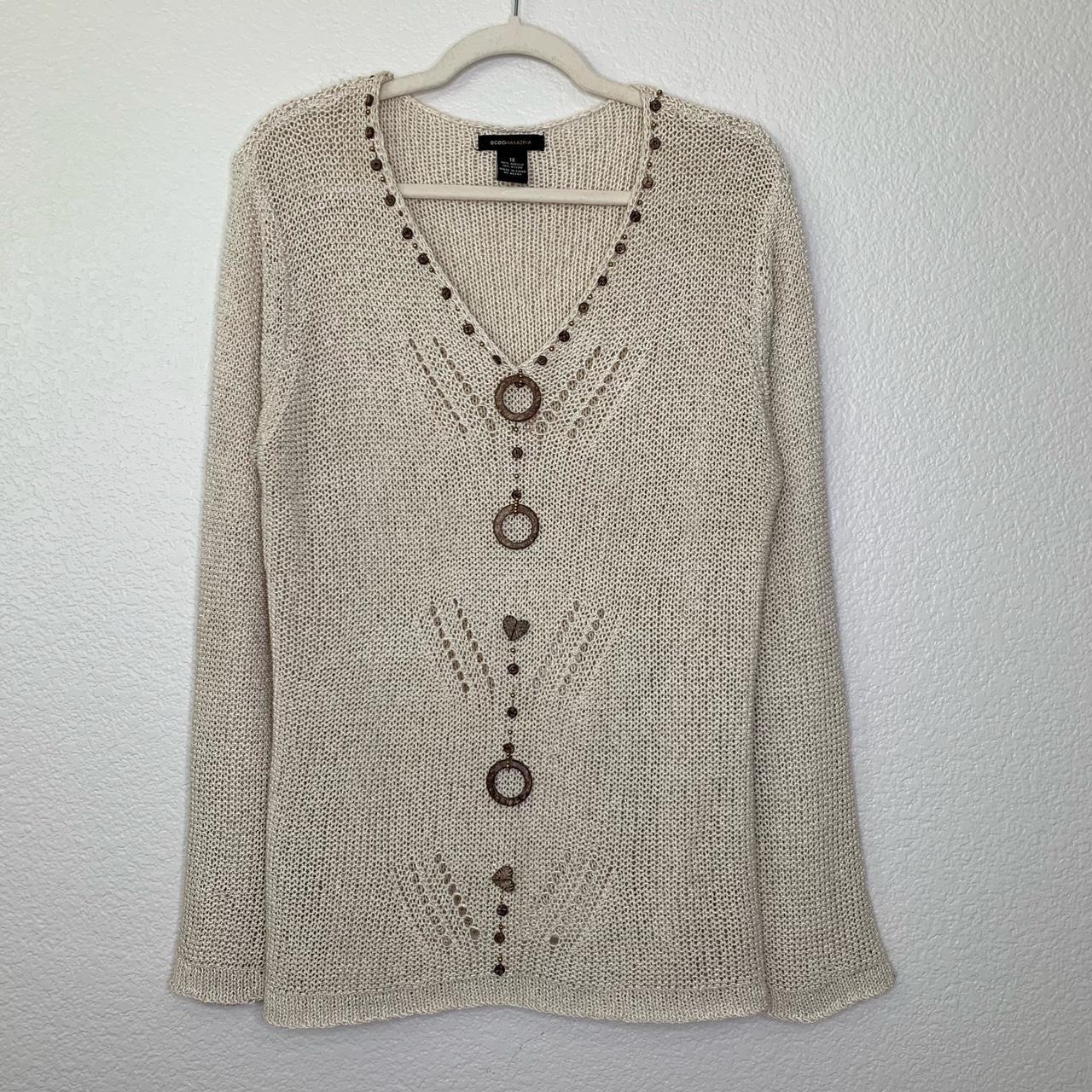 BCBGMaxAzria Cream Open Knit V neck Sweater Size Depop