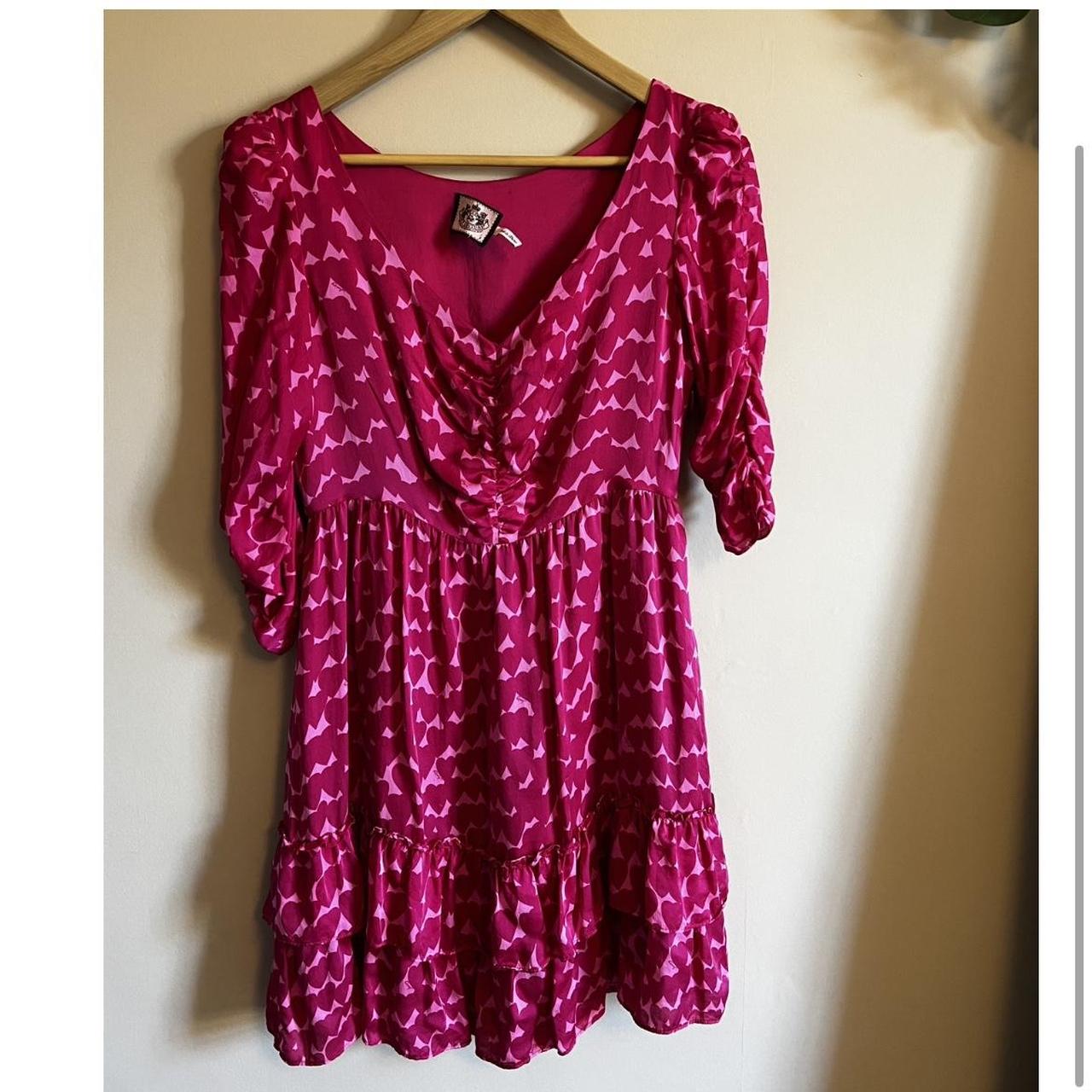 Juicy couture pink heart print 100% silk dress Depop
