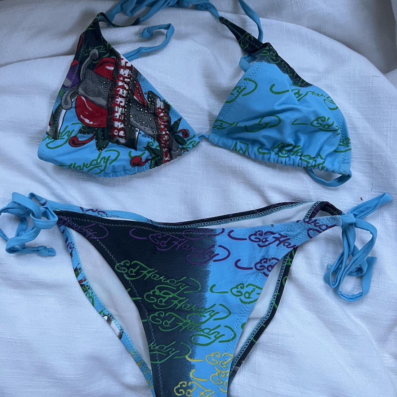 Ed Hardy Women's Blue Bikinisandtankinisets Depop