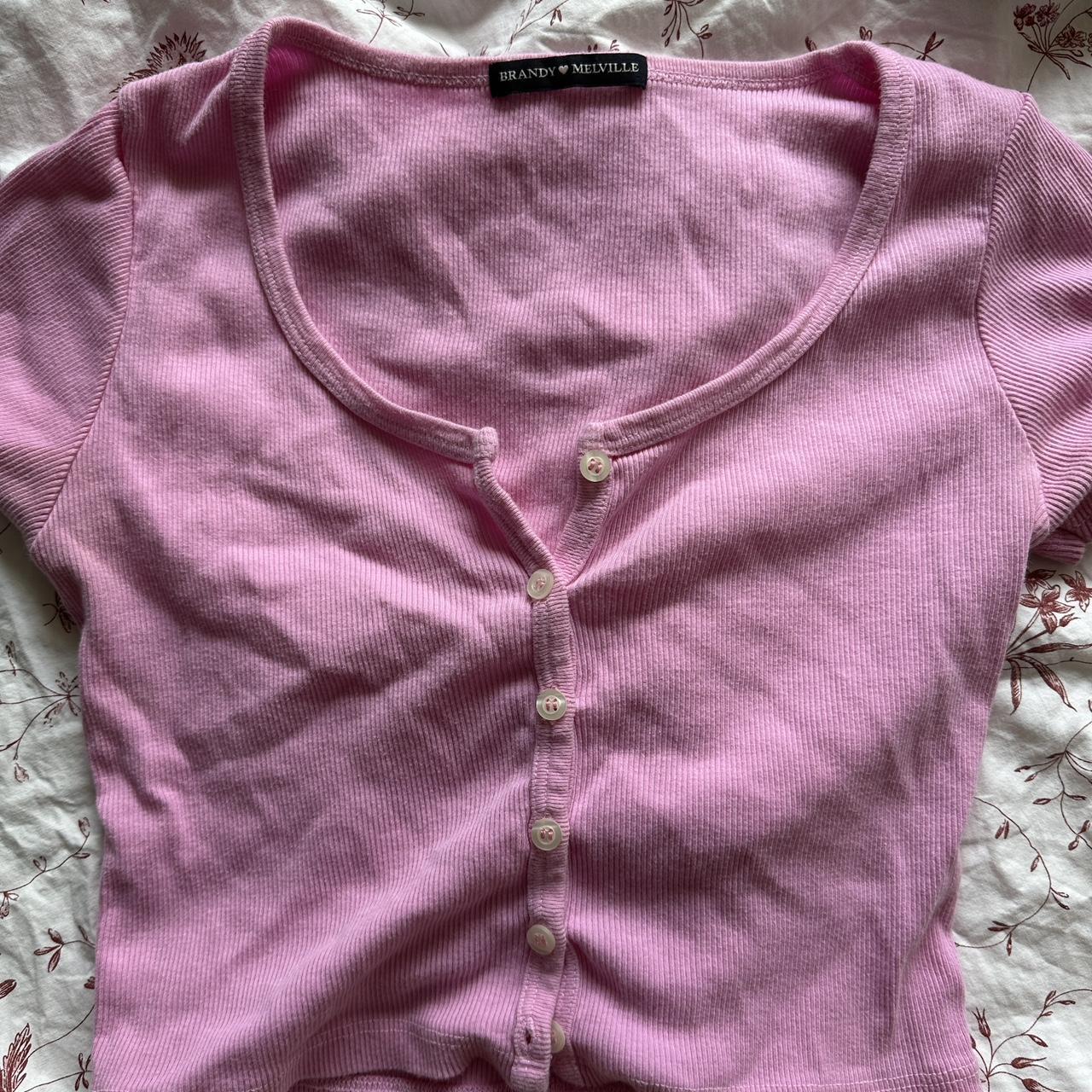 pink ribbed brandy melville top - Depop