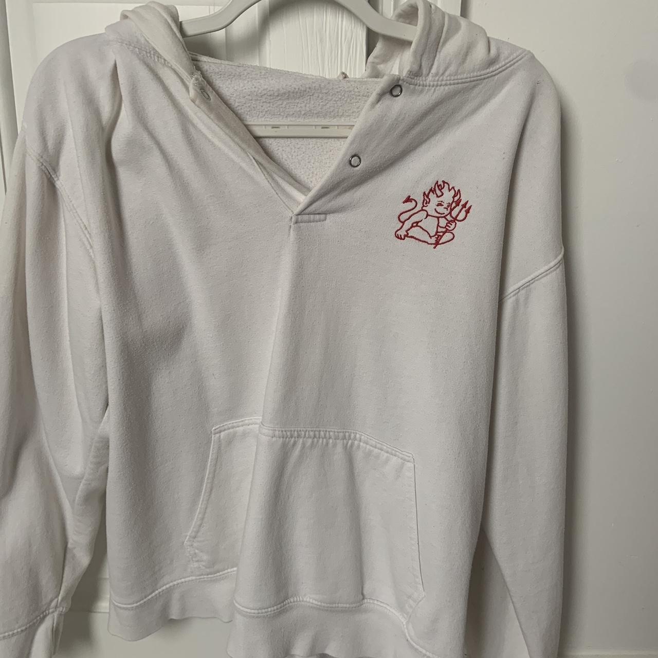 Brandy Melville Women's White and Red Hoodie Depop