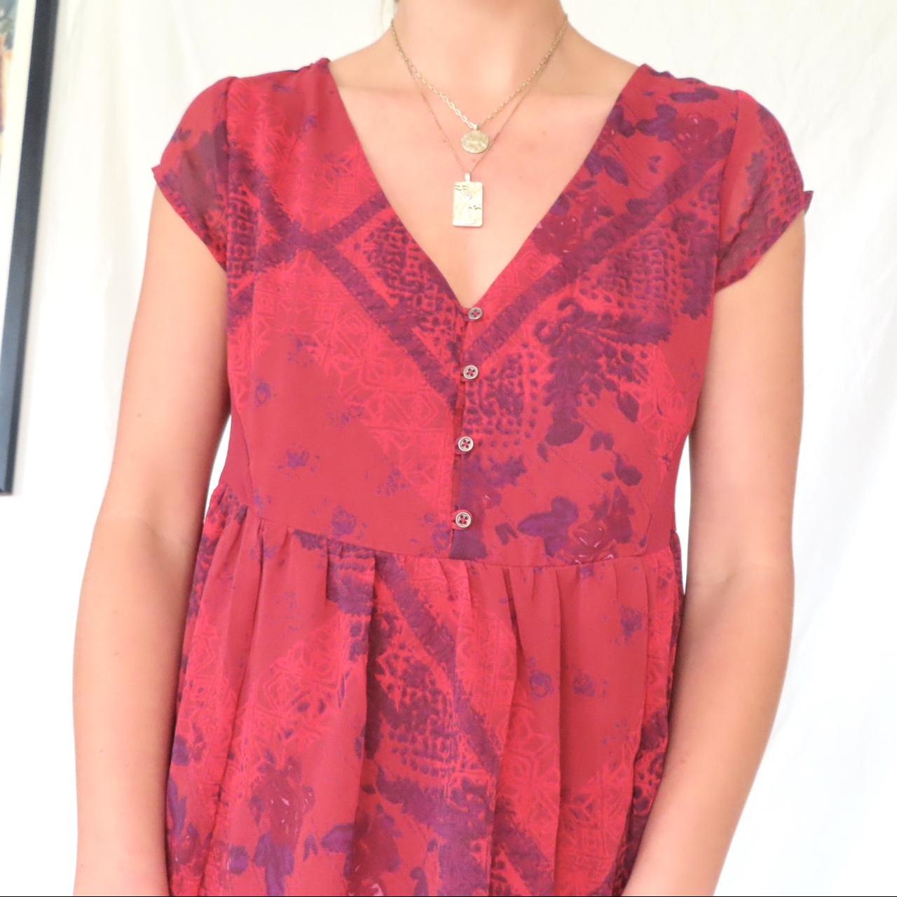 Ecoté Burgundy Red Dress Size Medium Large Babydoll... - Depop